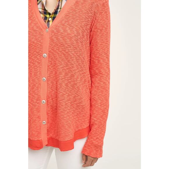 New Anthropologie Evie Cardigan by Left of Center $98 SMALL Red Orange Coral - Picture 2 of 4